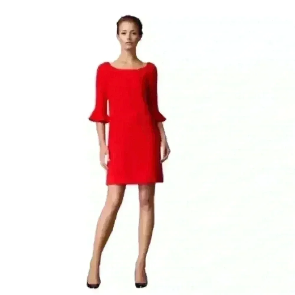 Kate Spade Luna red fluted sleeve wool shift dress - Picture 3 of 13